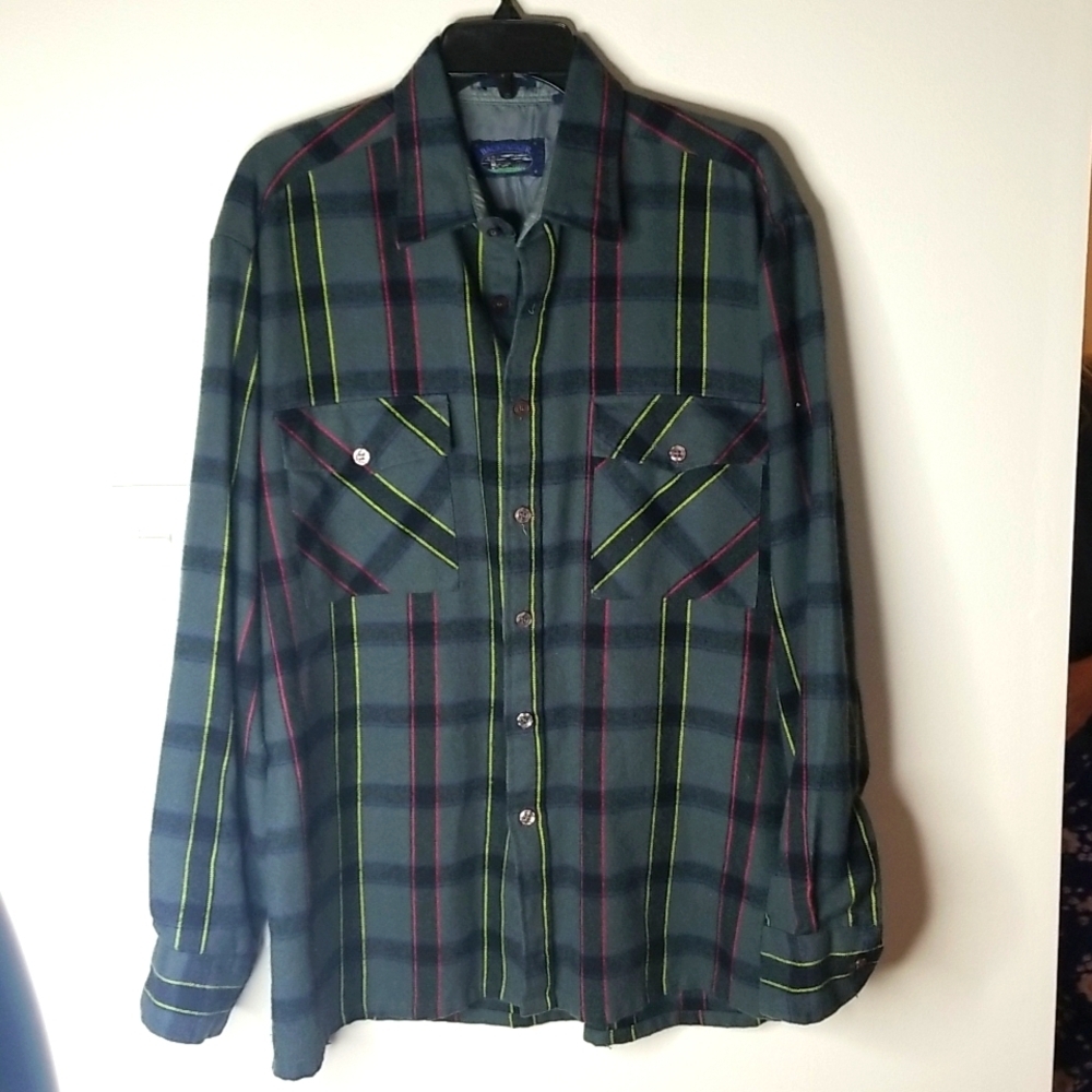 Backpacker Mens Flannel Scotch Plaid Button Down Shirt Sz Large